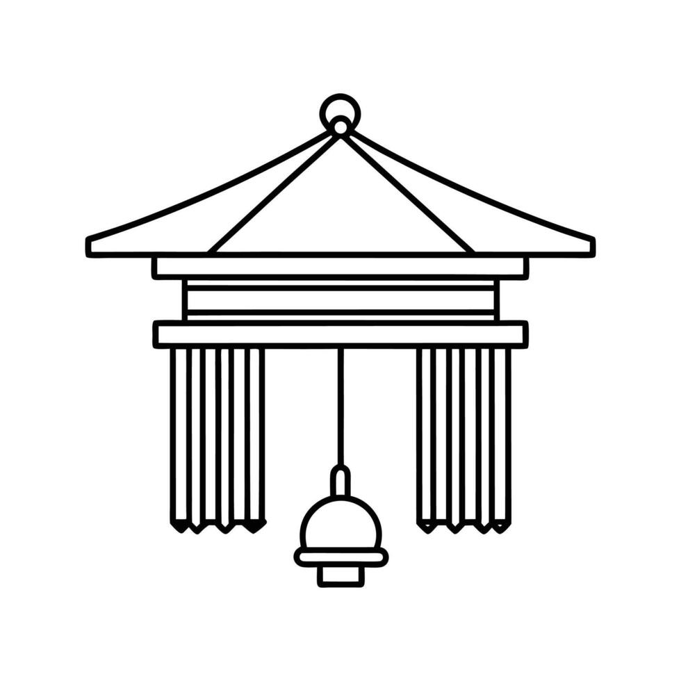 Line Drawing Japanese Style Hanging Lamp Lantern line art vector