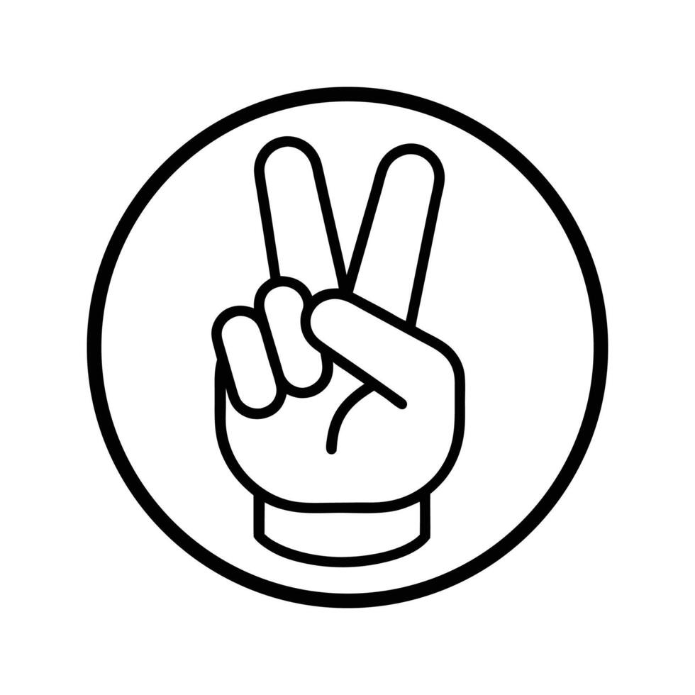 Black Outline Peace Sign Hand Gesture Icon Circle victory sign vector