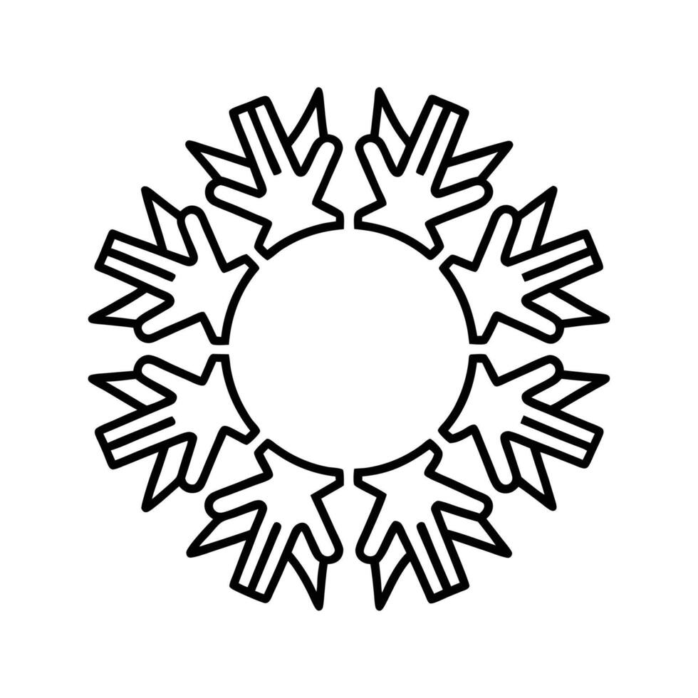 Black Outline Circular Snowflake Design Element vector