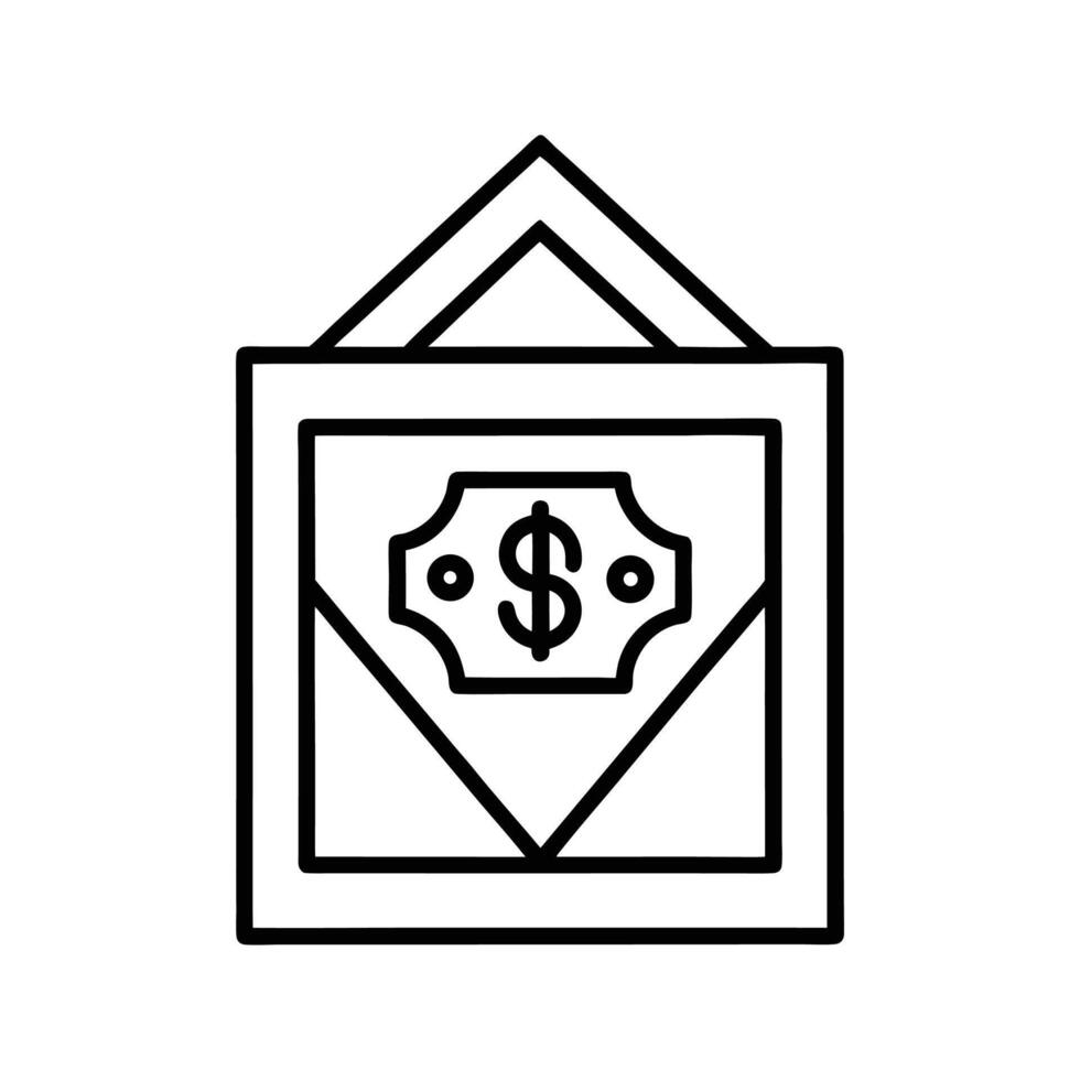 Framed Dollar Bill Icon Black Outline money finance vector