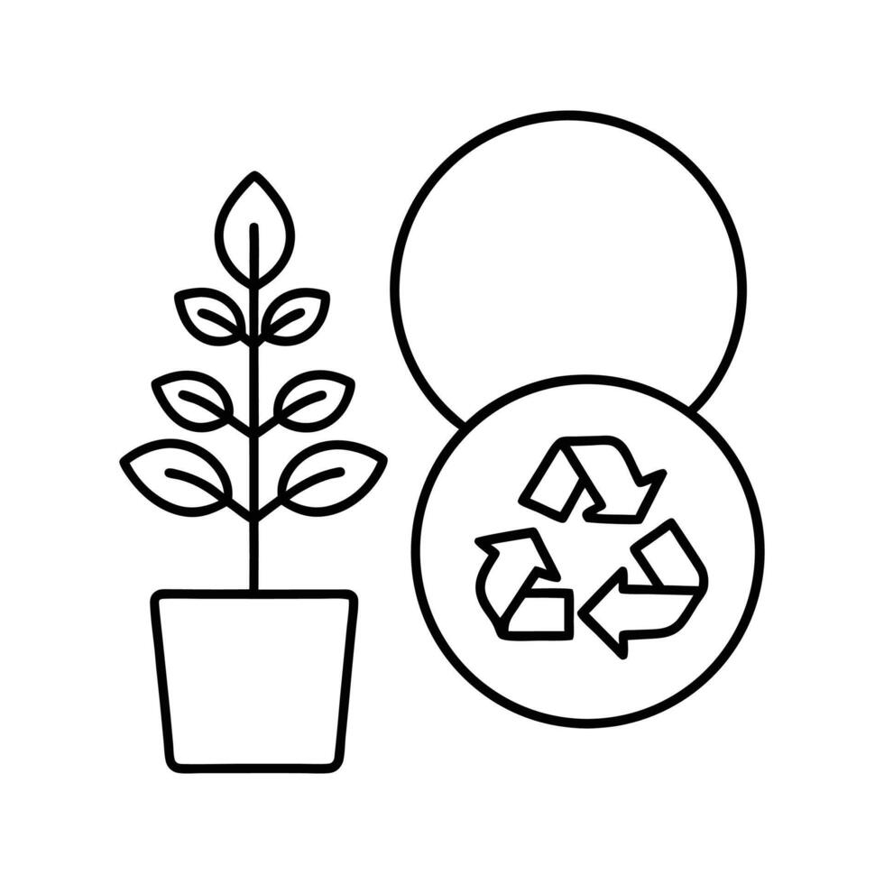 Plant in Pot with Recycling Symbol Line Art Illustration vector