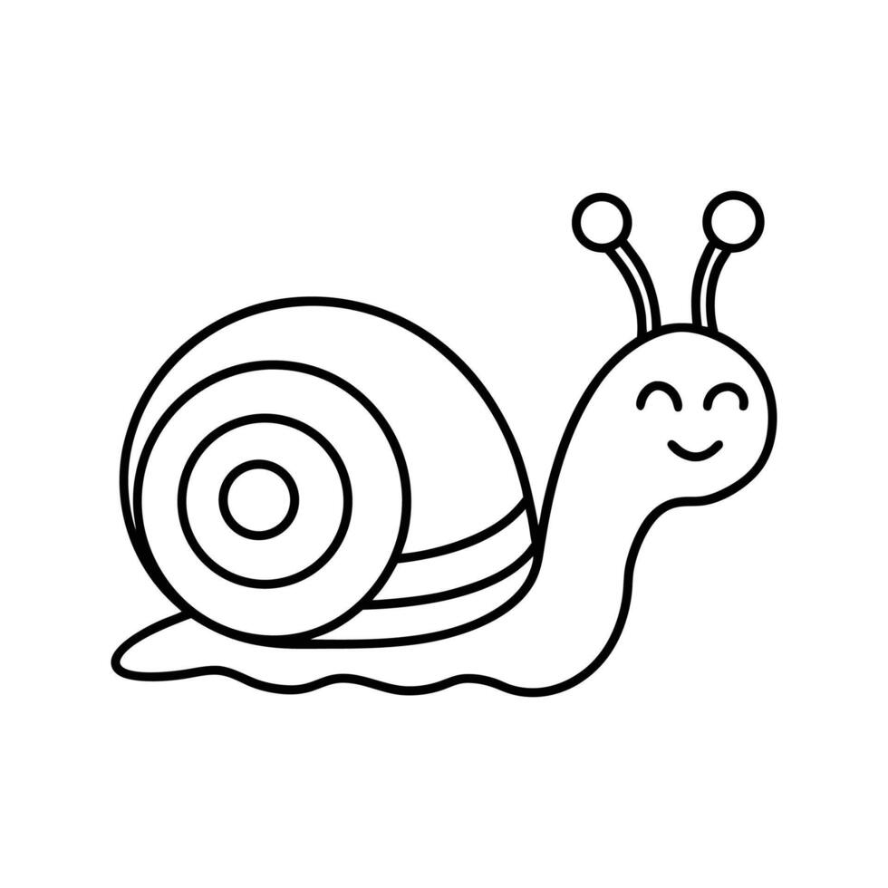 Happy Cartoon Snail Shell Spiral Line Art Black White vector