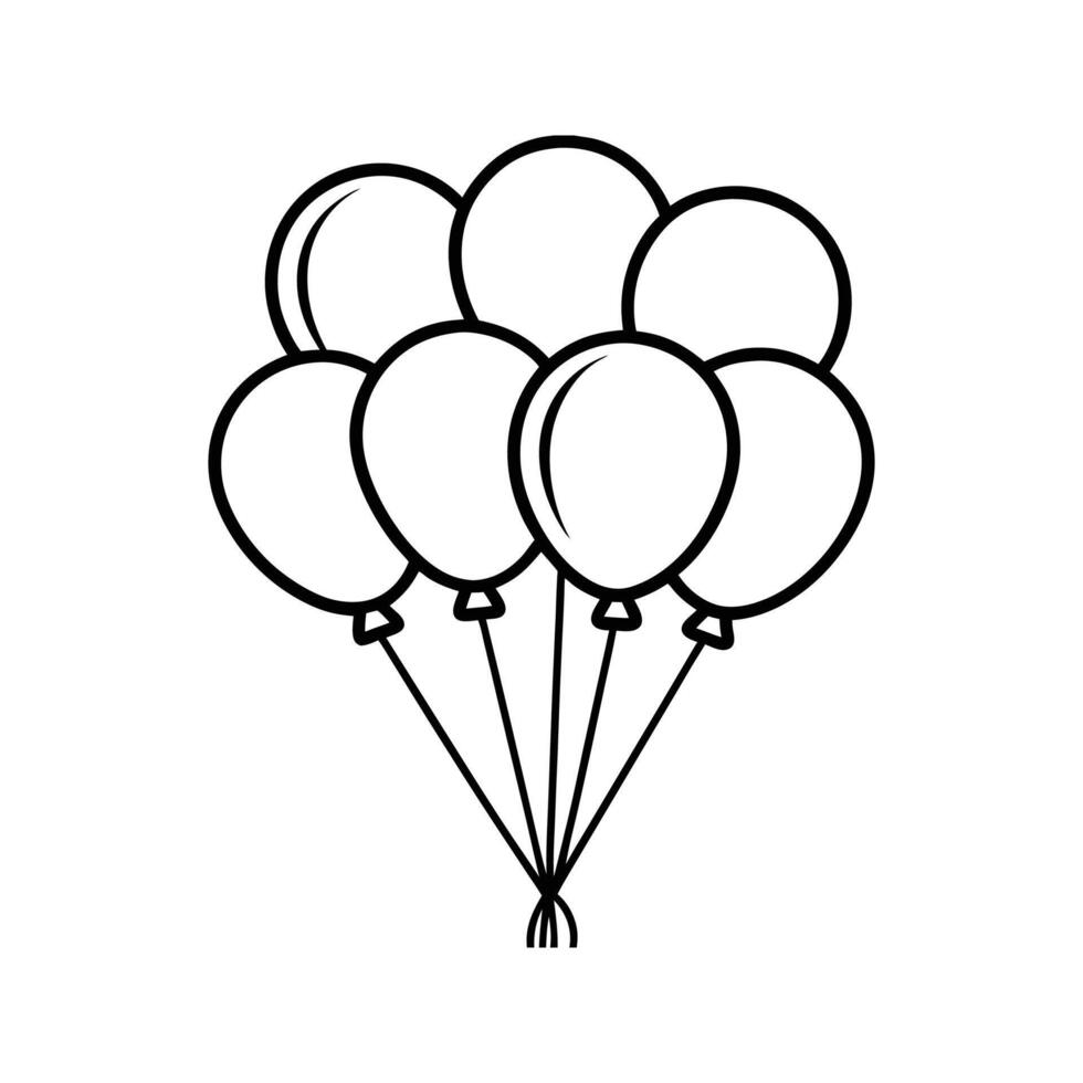 Black Outline Drawing Seven Balloons Bunch Tied Together vector