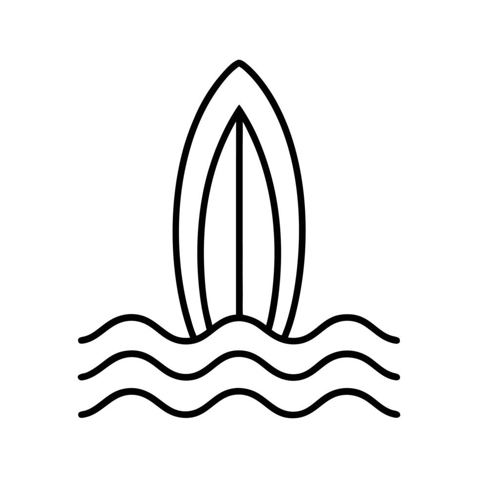 Surfboard Icon Line Art Black White Ocean Waves vector