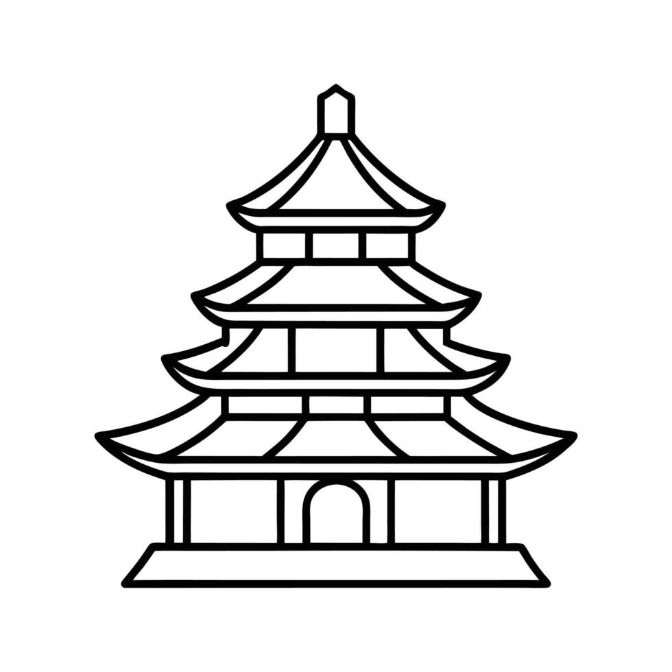 Black Line Drawing Asian Pagoda Temple Architecture Icon vector