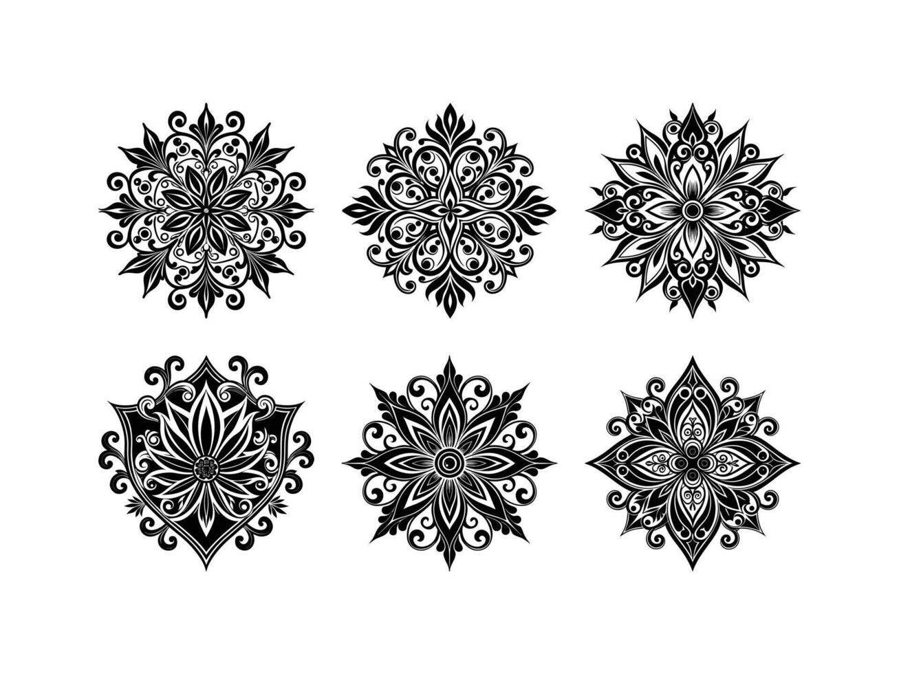 Elegant ornament design collection featuring decorative floral patterns in black and white vector