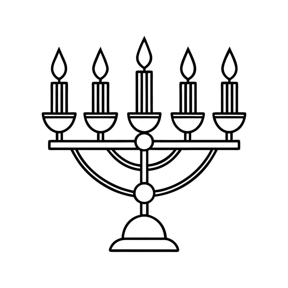 Five Candle Menorah Black Line Art Illustration candles vector