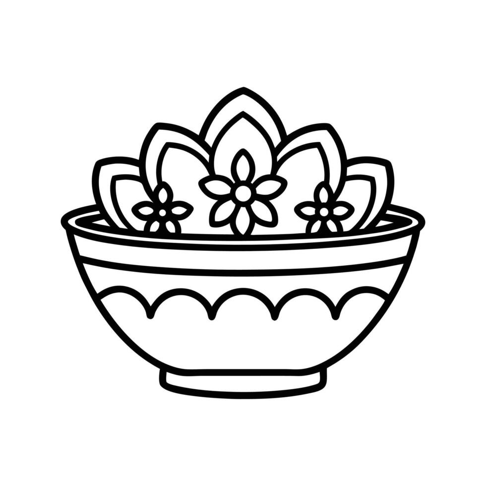 Black Line Art Bowl with Flowers Floral Design Element vector