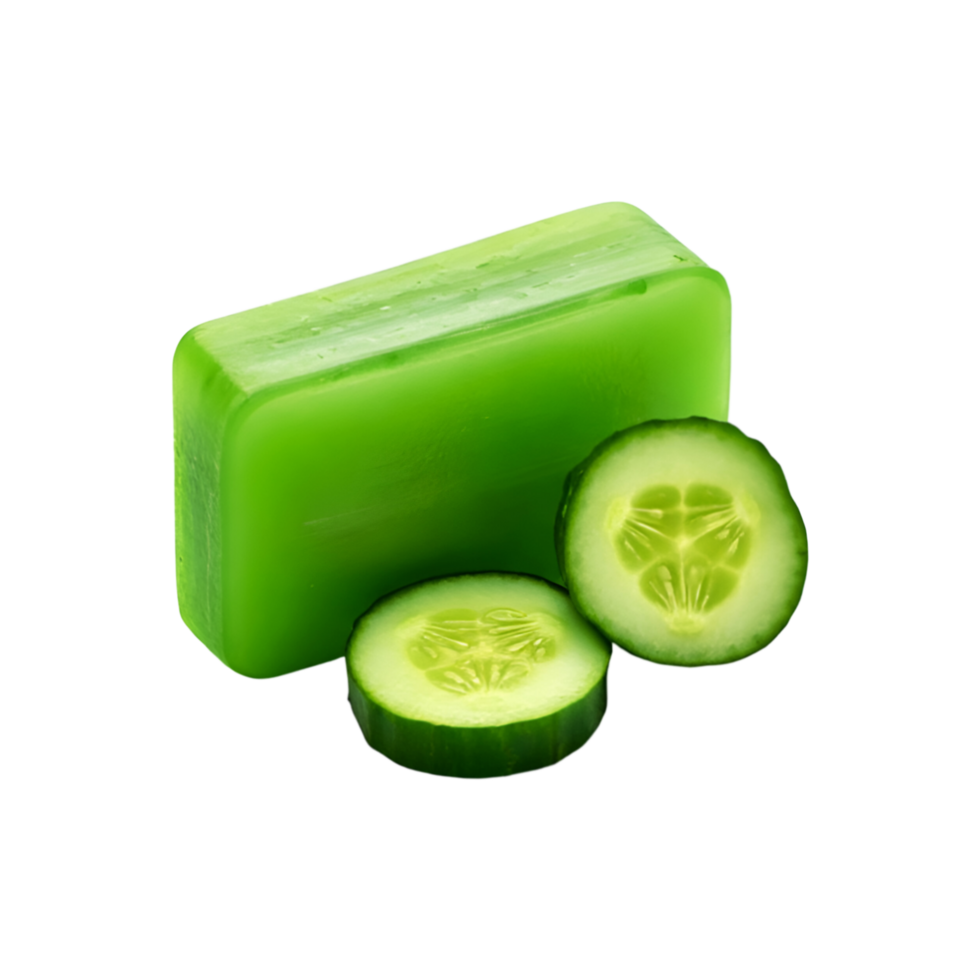Soap with fresh cucumber slice on transparent background png