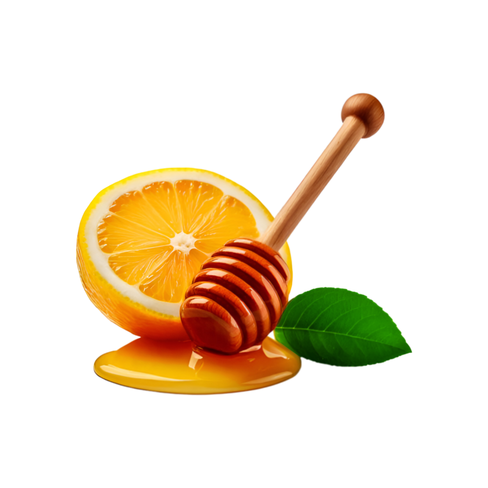 Lemon slice with honey dipper on transparent background png