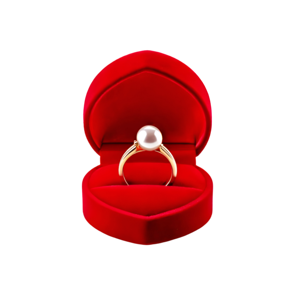 Beautiful Pearl ring in a red jewellery box on transparent background png