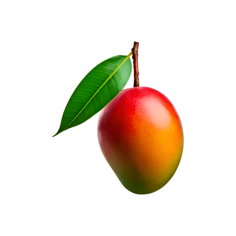 Ripe mango fruit with leaf on transparent background png