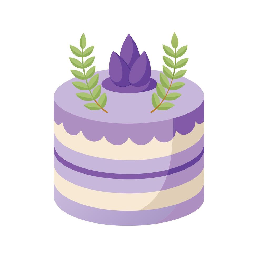 Artistic and decorative illustration of a layered cake decorated with lavender elements vector