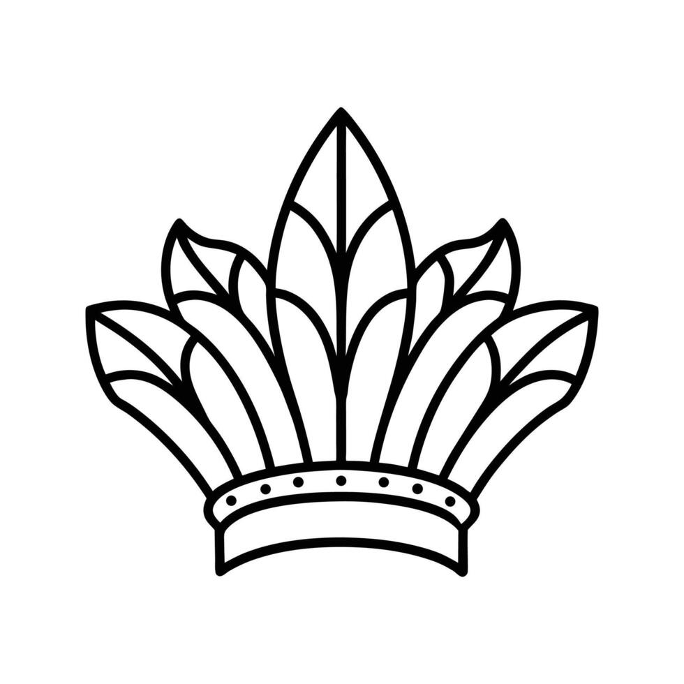 Black Line Art Crown Design with Leaf Details black and white vector