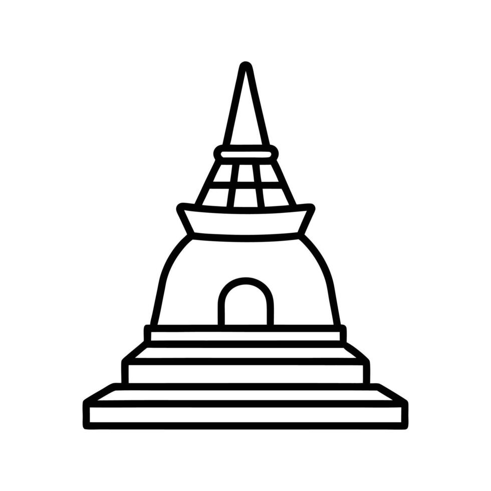 Black Line Art Drawing of a Stupa Temple buddhist architecture vector