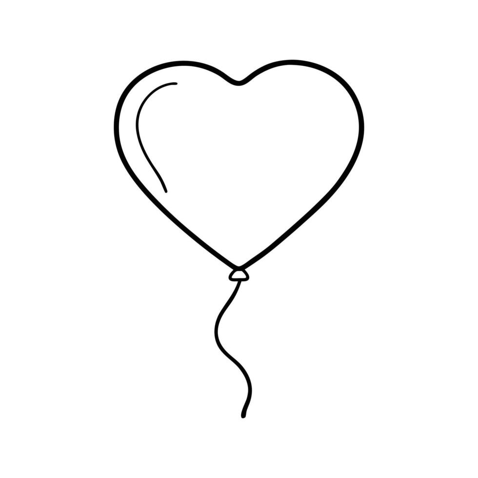 Heart Shaped Balloon Black Line Drawing Simple Illustration vector
