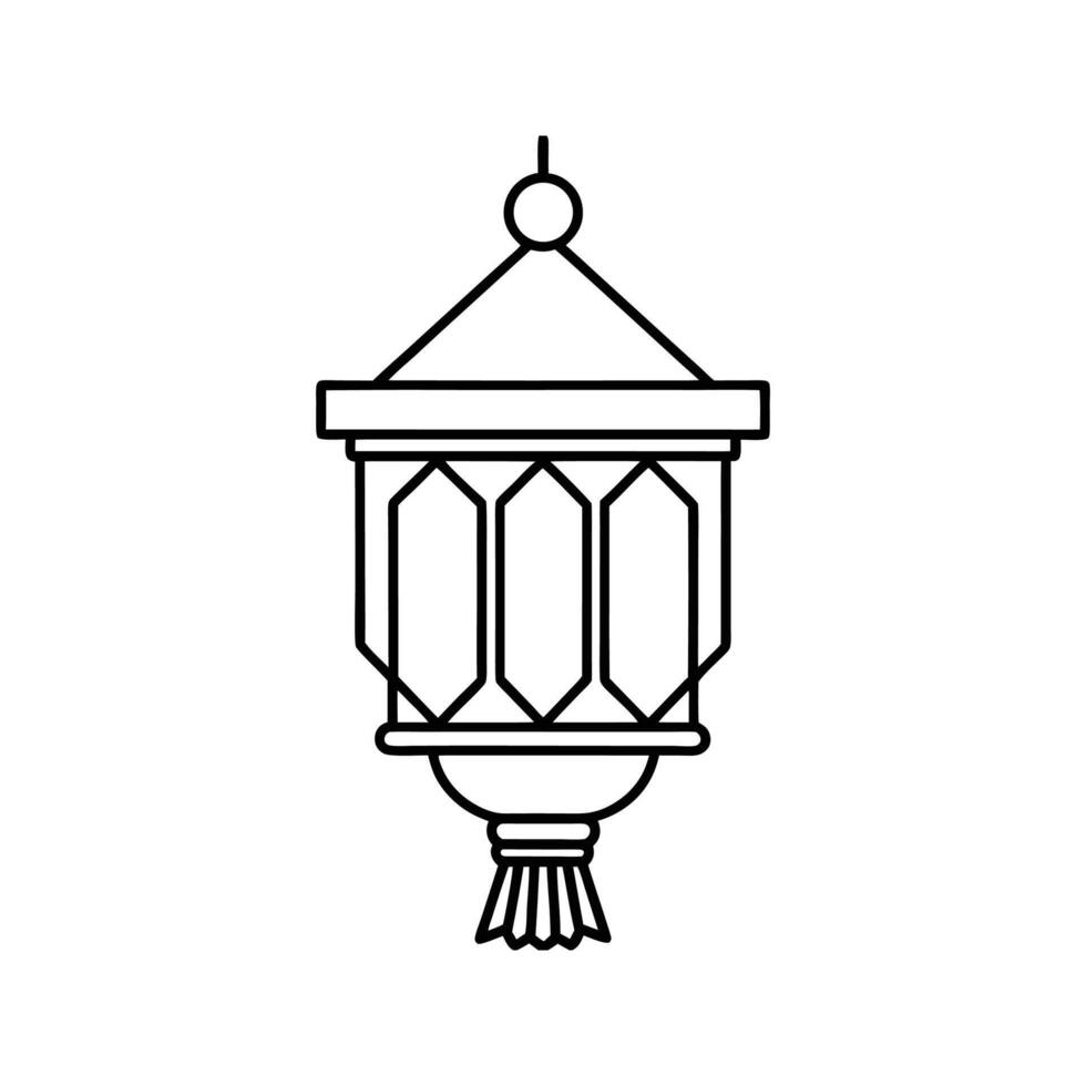 Black Line Art Hanging Lantern Ramadan Decoration islamic vector