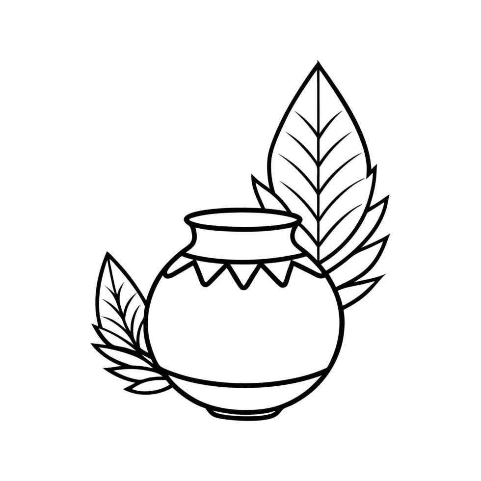 Black Line Art Pot with Leaves Simple Design white vector