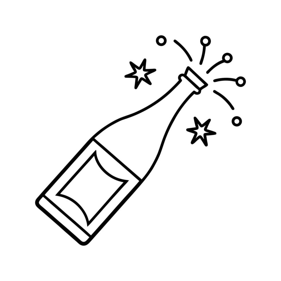 Champagne Bottle Pop Line Art Illustration Black White vector