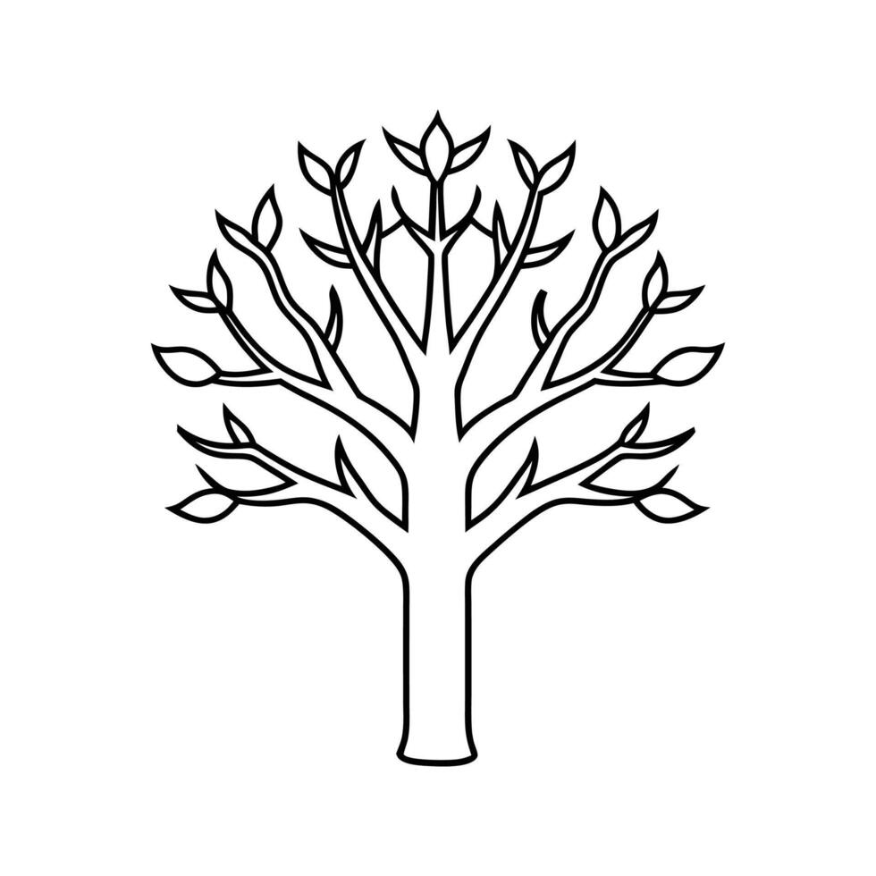 Simple Black Line Drawing of a Tree with Leaves white vector