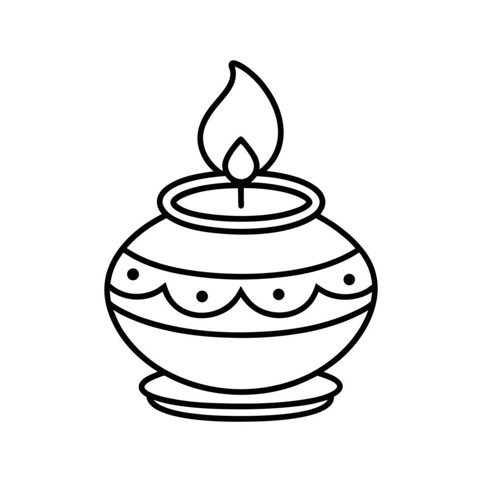 Lit Candle in Ornate Pot Black Line Art Illustration vector