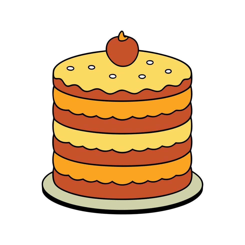 Colorful illustration of a layered cake with a cherry on top isolated on white background vector
