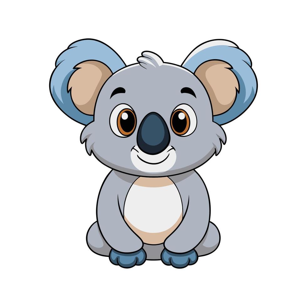 Cute cartoon koala bear sitting smiling with big round eyes in simple style vector