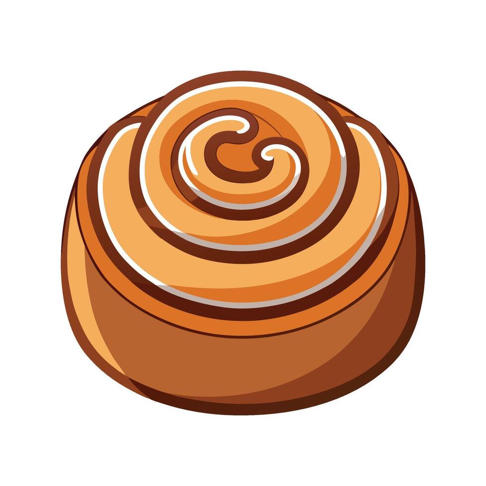 Delicious cartoon illustration of a freshly baked cinnamon roll isolated on white background vector