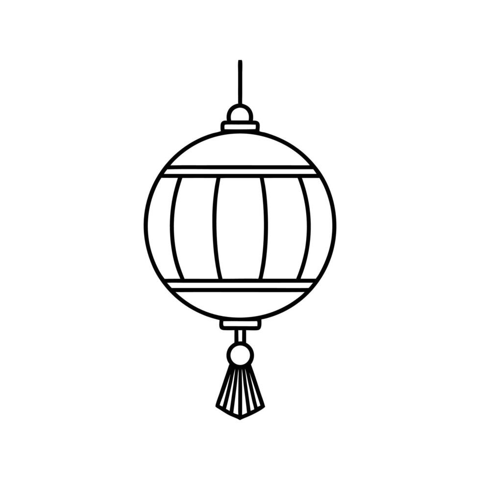 Line Art Hanging Round Lantern with Tassel hanging lantern vector