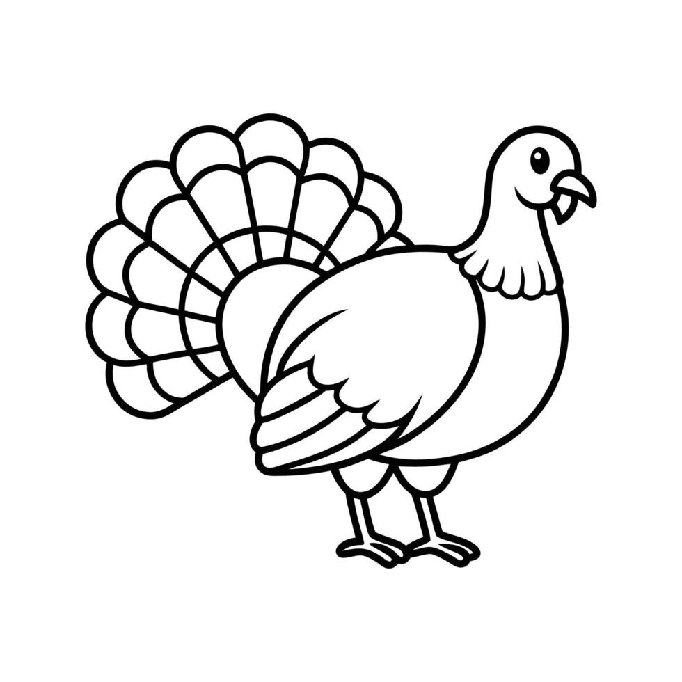 Black and White Line Drawing of a Turkey with Fan Tail vector