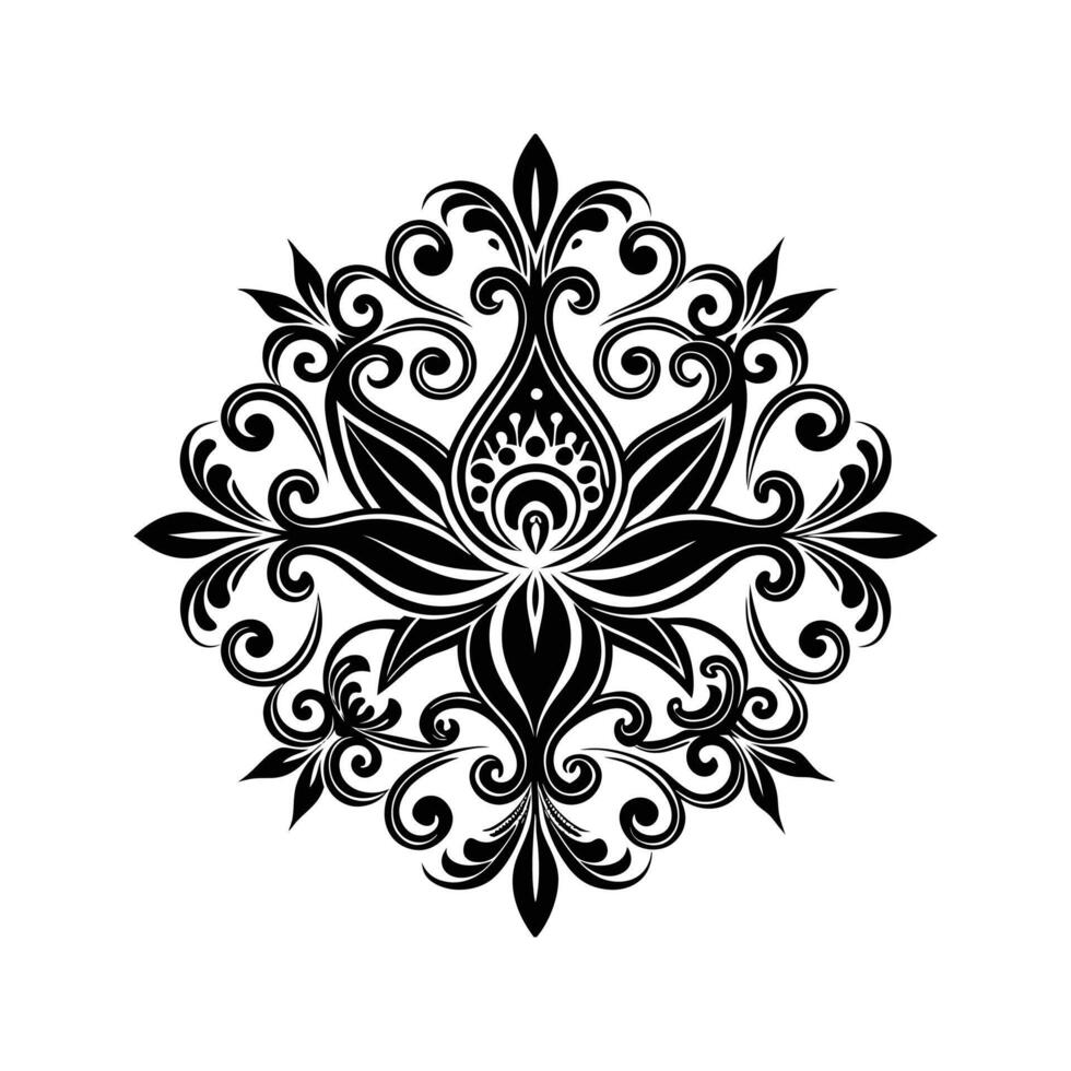 Elegant black and white ornamental floral design with swirls and leaf motifs vector