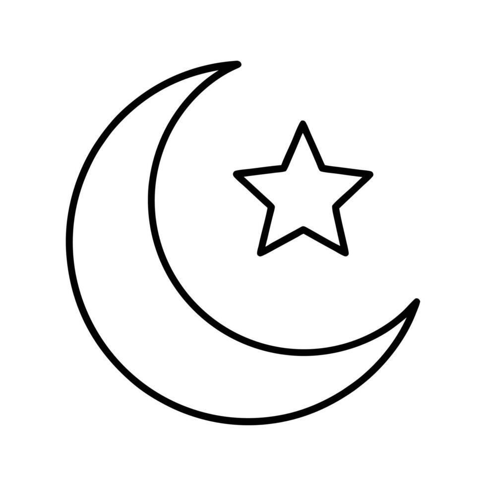 Crescent Moon and Star Black Line Art Icon black and white vector