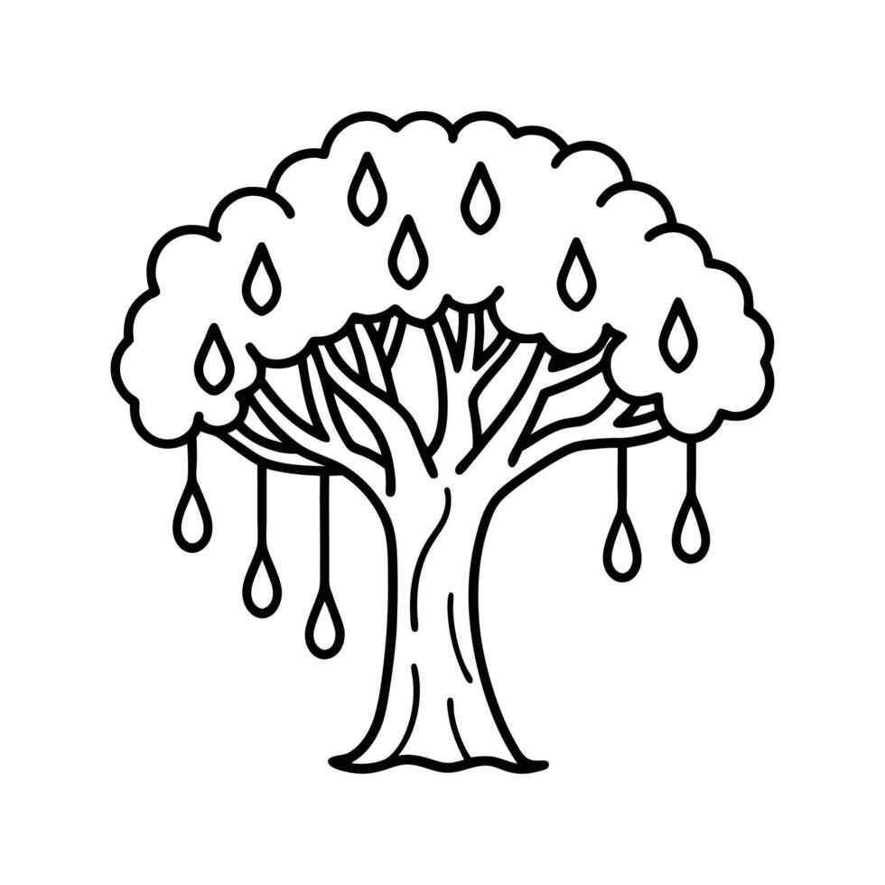 Black Line Art Tree with Hanging Drops Illustration vector