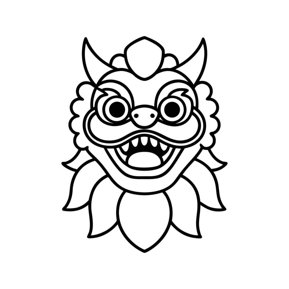 Lion Dance Mask Outline Illustration Black White chinese new year vector