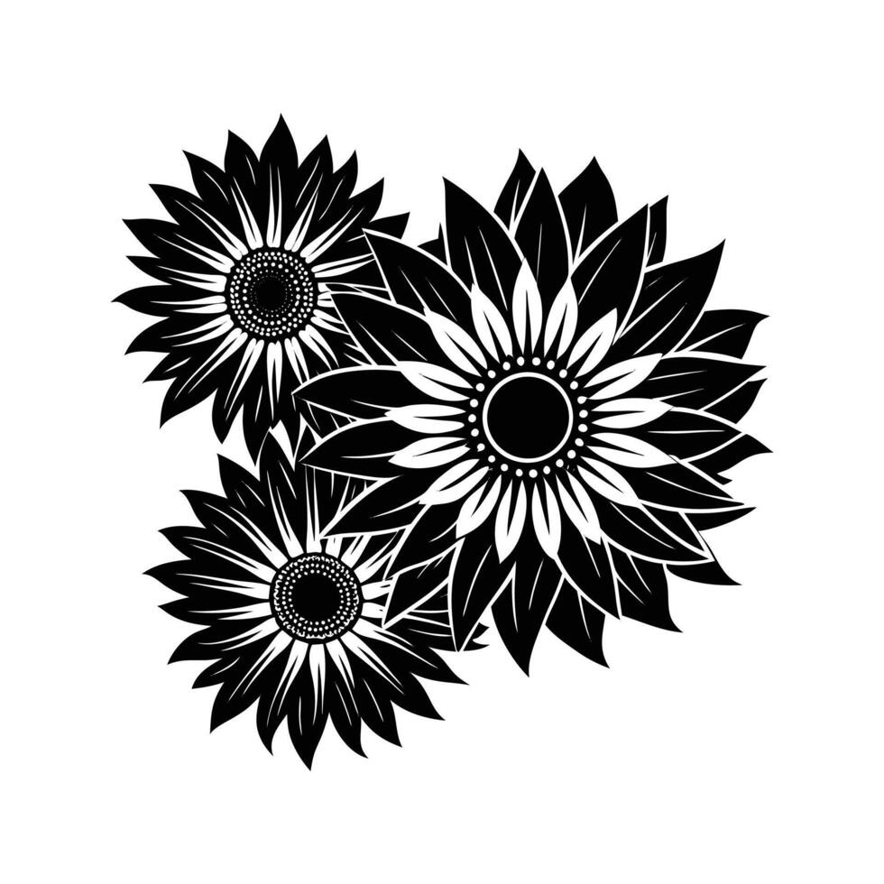 Elegant black and white illustration of a group of beautiful sunflower blossoms vector