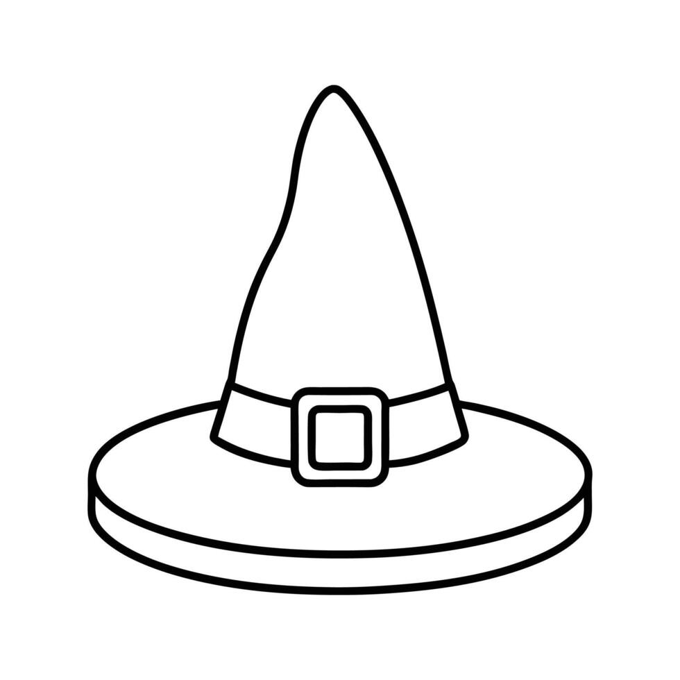Black Outline Witch Hat with Buckle Halloween Costume Accessory vector