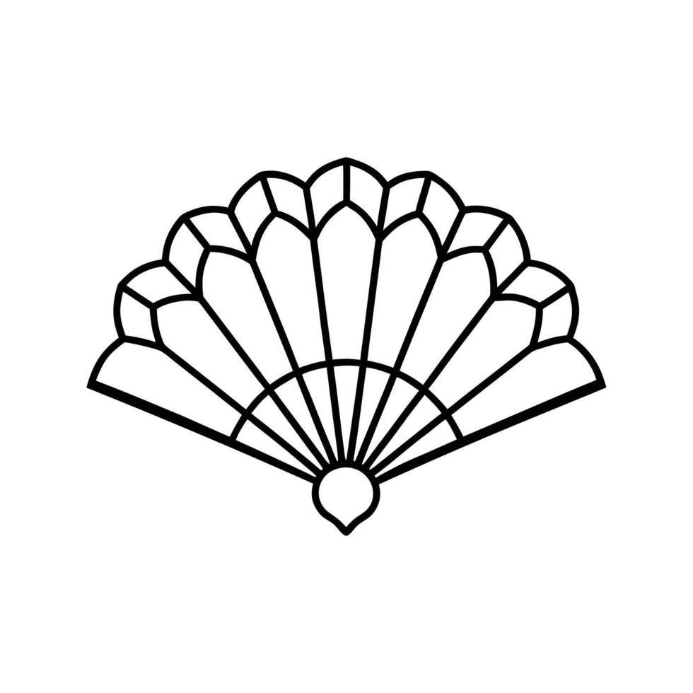 Black and White Hand Fan Line Art Illustration vector