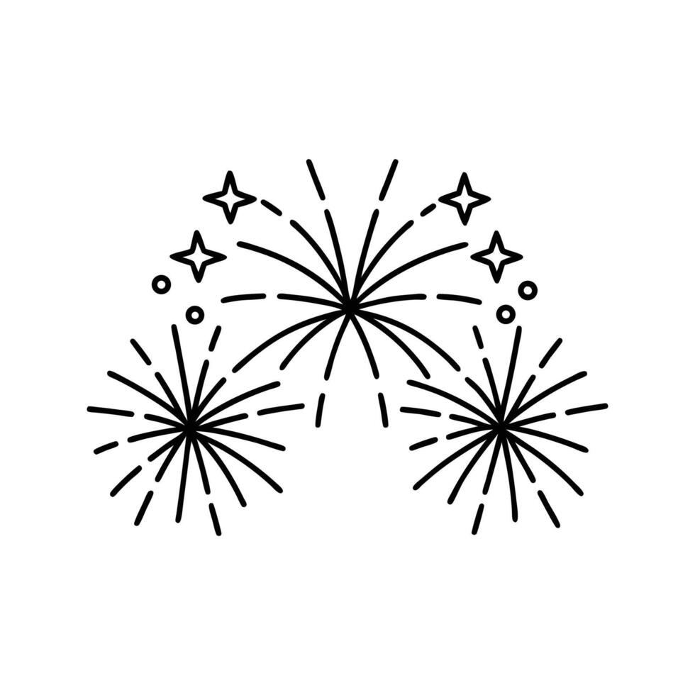 Black Line Art Fireworks Celebration Design Three Explosions Stars vector