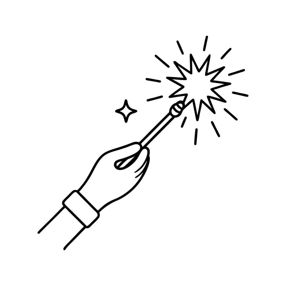 Hand Holding Sparkler Line Art Illustration Simple Design vector