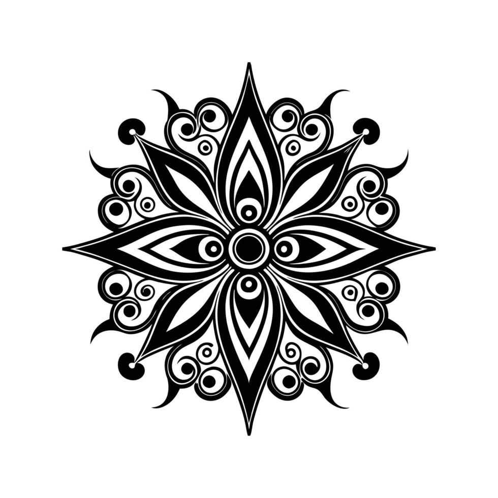 Intricate black and white floral mandala design geometric decorative element isolated vector