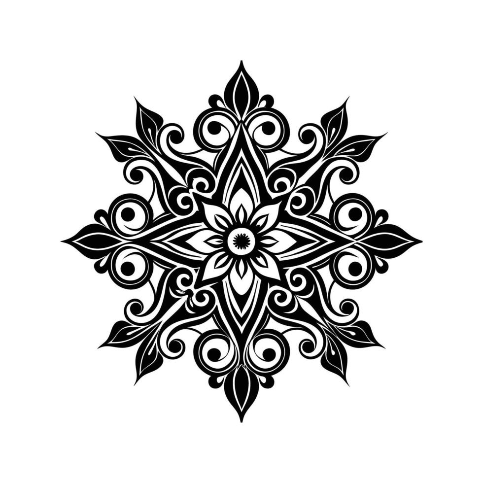 Intricate black and white floral ornament design featuring elegant swirls and detailed patterns vector
