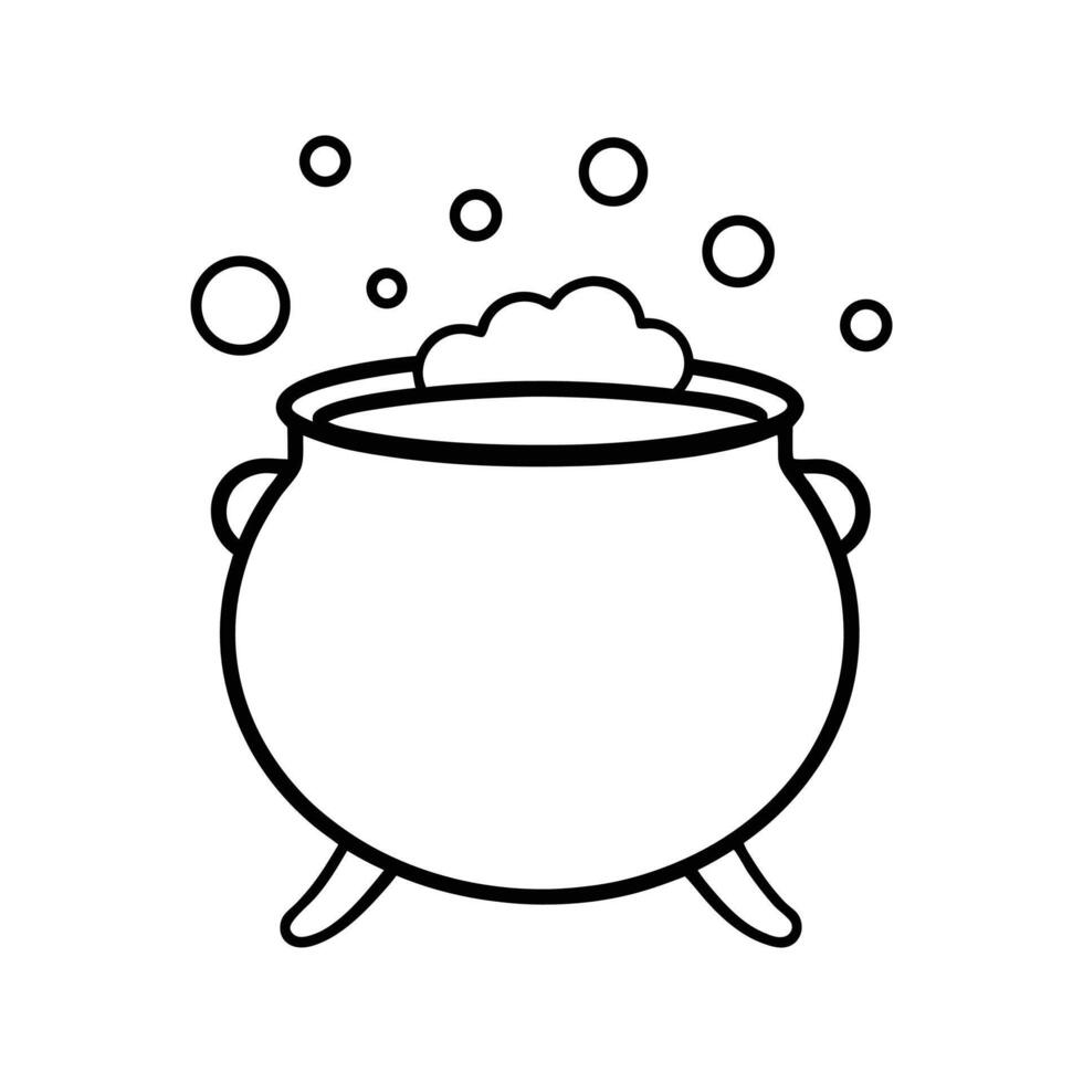Black Line Art Cauldron with Bubbles Witchcraft Potion vector