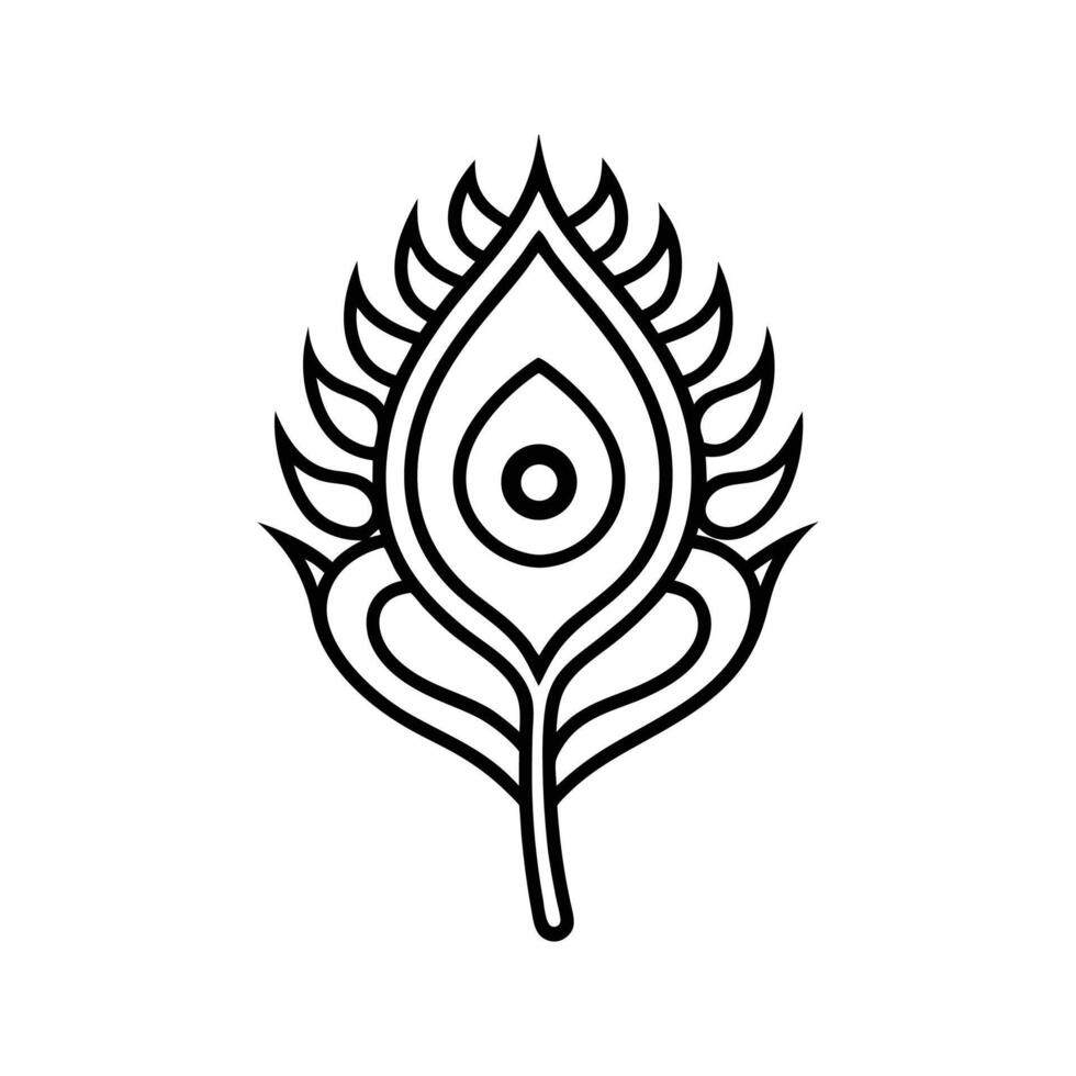 Black Line Art Peacock Feather Design Elegant Symmetrical Pattern vector