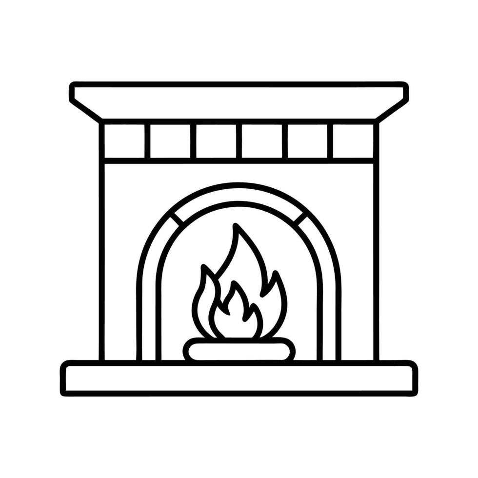 Fireplace Icon Line Art Black White Simple Home Decor vector