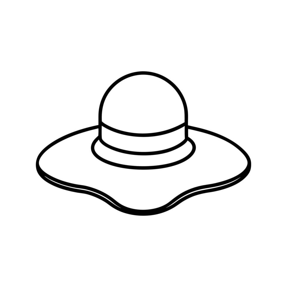 Black Outline Drawing of a Wide Brim Summer Hat sun hat vector