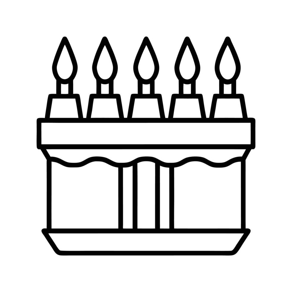 Black Line Art Cake with Five Candles Illustration vector