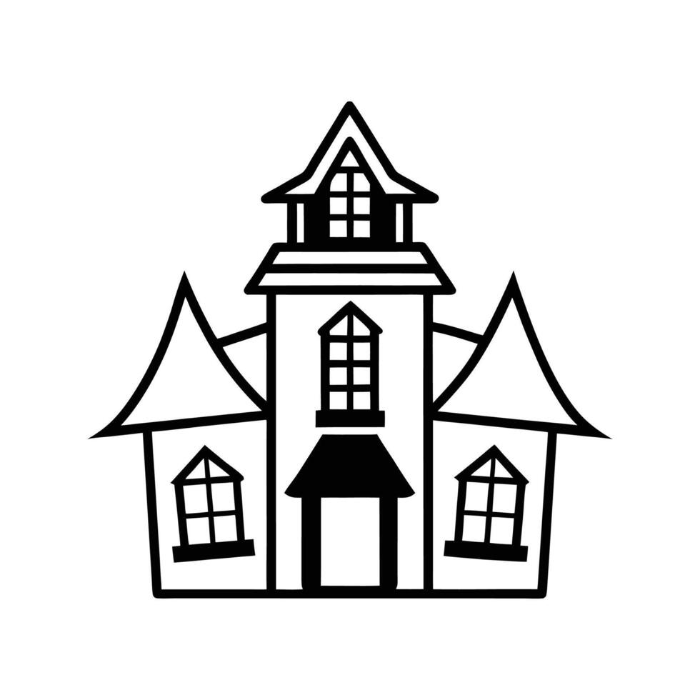 Black and White Line Drawing of a Three Story House vector