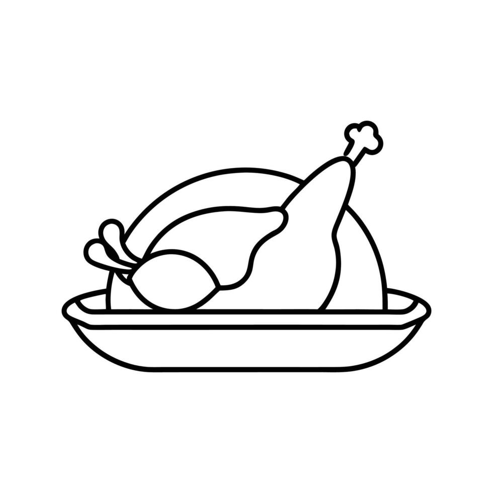 Roasted Chicken on Serving Platter Line Art Illustration vector