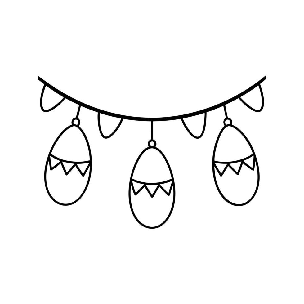 Black Line Art Easter Egg Garland Three Eggs Bunting vector