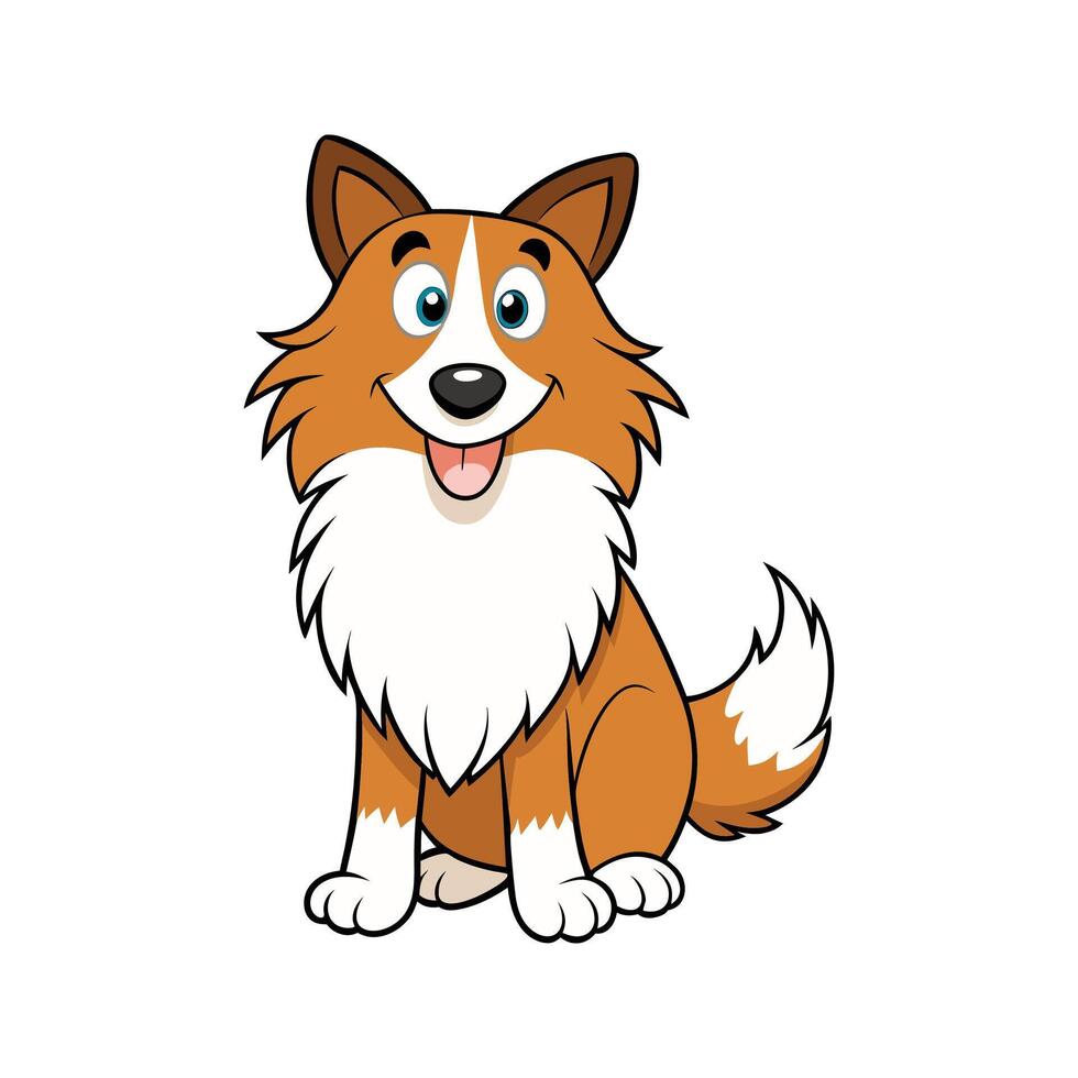 Smiling cartoon dog sitting on its hind legs with brown and white fur illustration vector